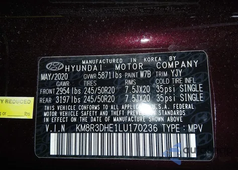 2020 Hyundai Palisade Sel z USA, uszkodzony, nr VIN KM8R3DHE1LU170236